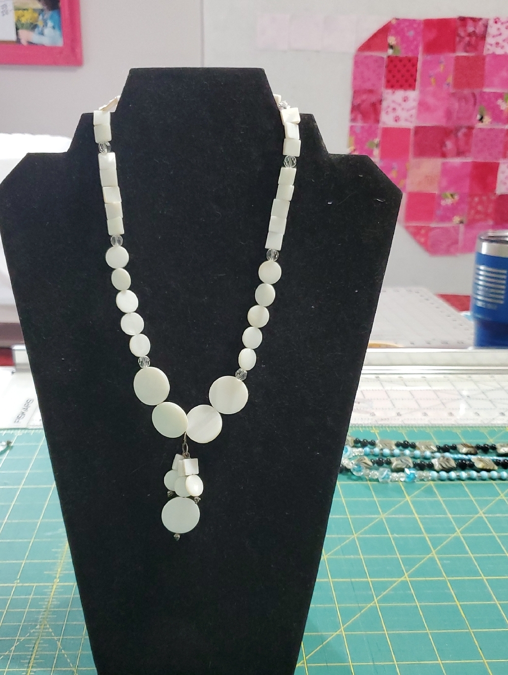 White Disc Pendant Statement Necklace for Women